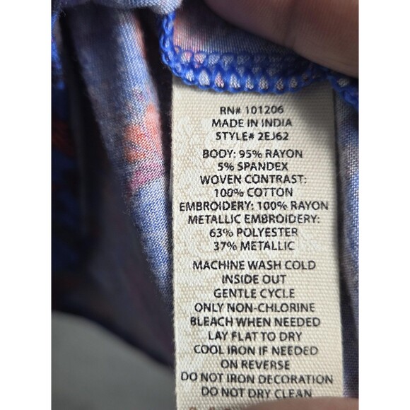 Soft Surroundings Top Womens M Blue Tamuri Embroidered Beaded Tunic Boho Hippie - Picture 8 of 11